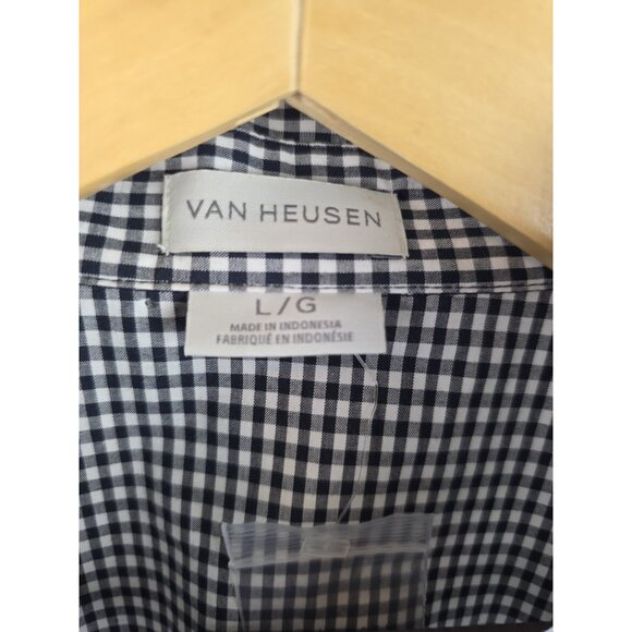 Van Heusen Women's Shirt Size Large Black Gingham Plaid 3/4 Sleeve Button Down - Picture 6 of 9